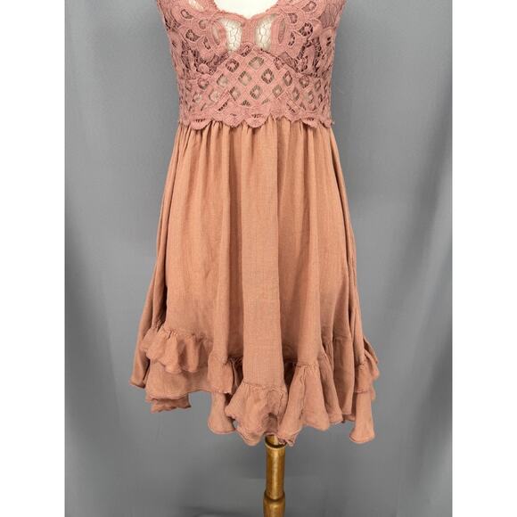 Free People Dress Womens Large Dusty Rose Adella Slip Lace Fairy Boho Coquette - Picture 8 of 14
